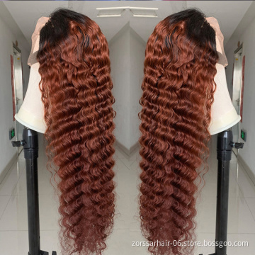 Cheap ombre frontal lace raw cuticle aligned virgin hair wigs for black women deep wave 13x4 hd lace front human hair wigs